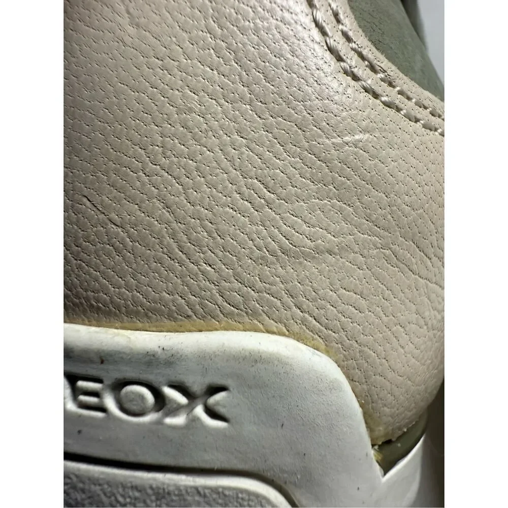 Rare Geox Leather Women’s Sneakers White Green Silver Size 10,5